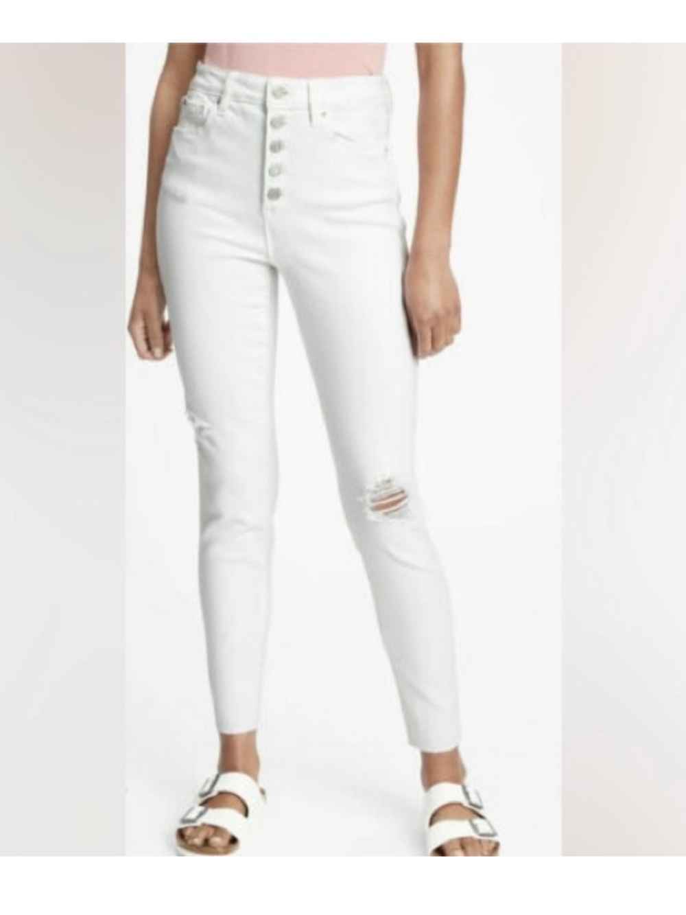 GAP White High-Rise Ankle Skinny Jeans with Button-Fly